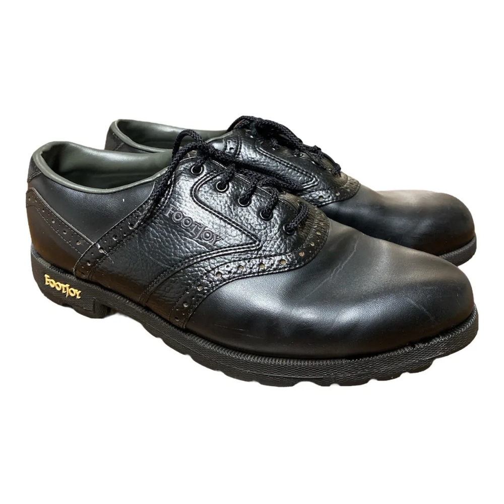 EUC Footjoy GreenJoys Black Man Made Leather Golf Shoes Men's Size 9 #45534